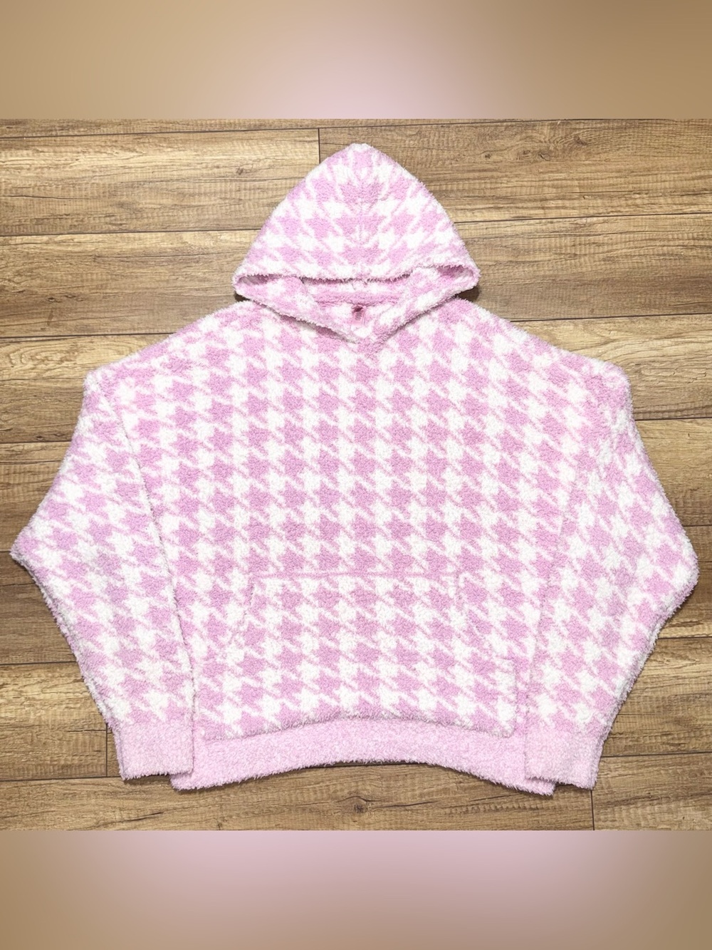 Skims Oversized Sherpa Fleece Plush Cozy Pink Stars Pattern Hoodie Womens L/XL